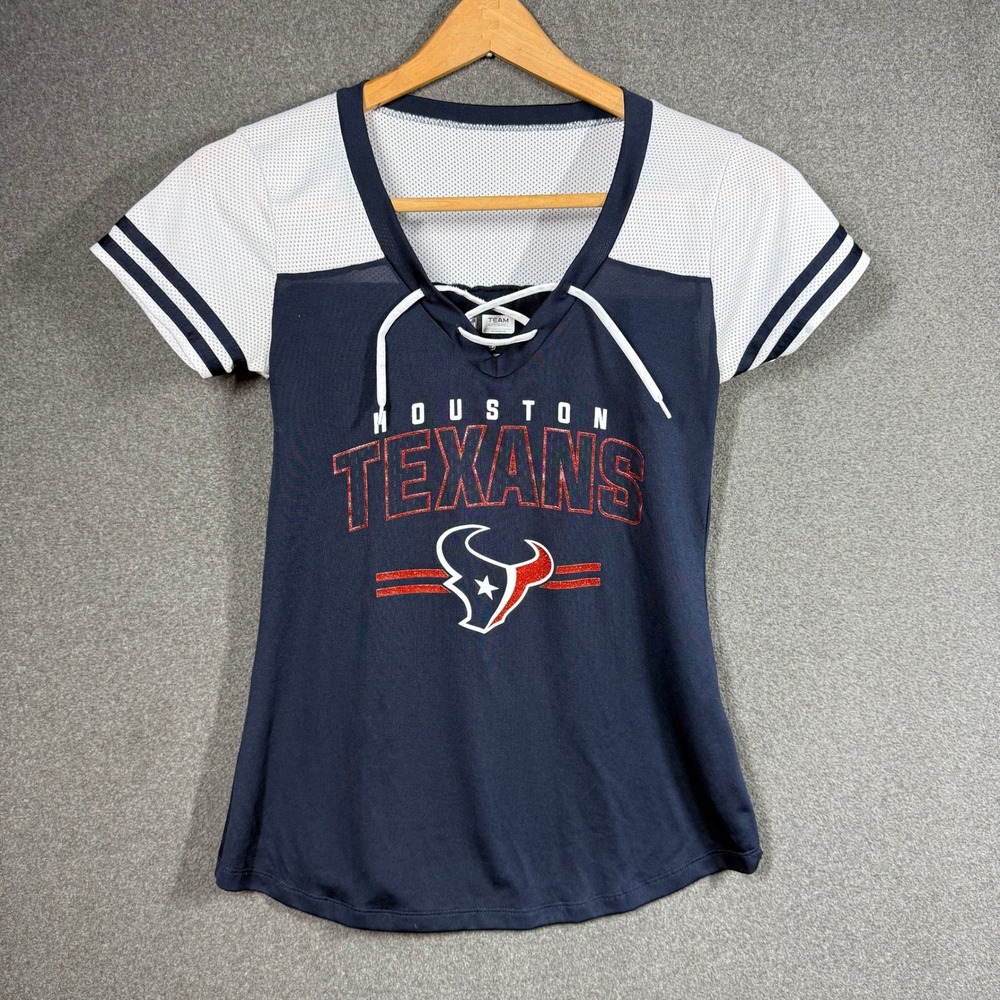 Houston Texans Womens Jersey NFL Team Apparel Small Navy Blue Lace Up Mesh Top